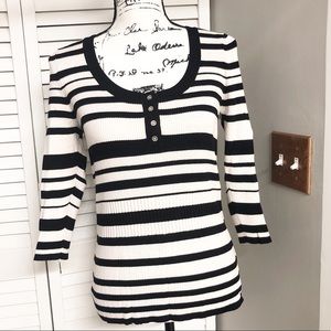 WHBM Black and White Stripe 3/4 Sleeves Large